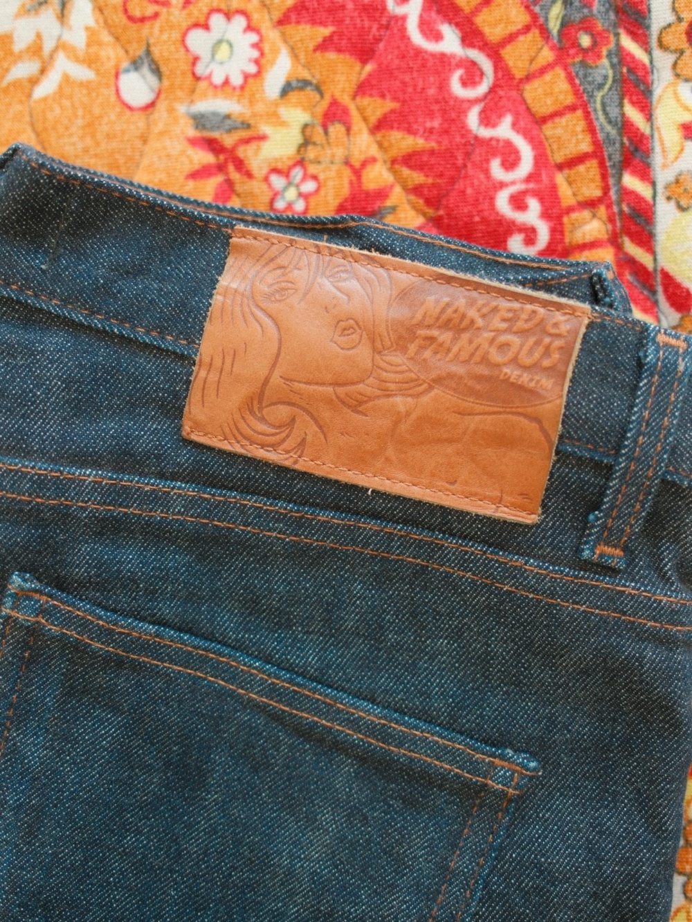 Naked & Famous Denim Men's Indigo Straight Jeans with Brown Leather Patch